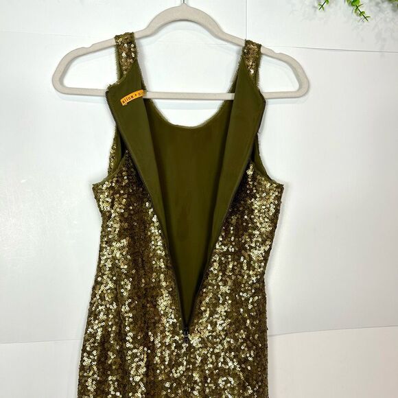 Alice & Olivia Gold Olive Sequin Silk Sparkly Mini Tank Party Dress Sleeveless 2 - Picture 13 of 16